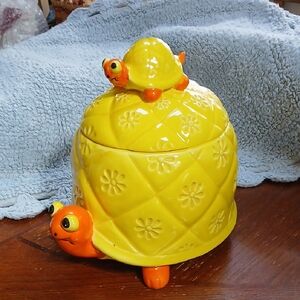 Yellow Turtle Ceramic Cookie Jar - Decorative Food Storage